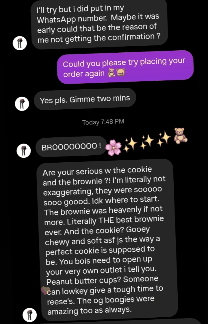 Instagram message: literally THE best brownie ever, gooey chewy and soft cookie