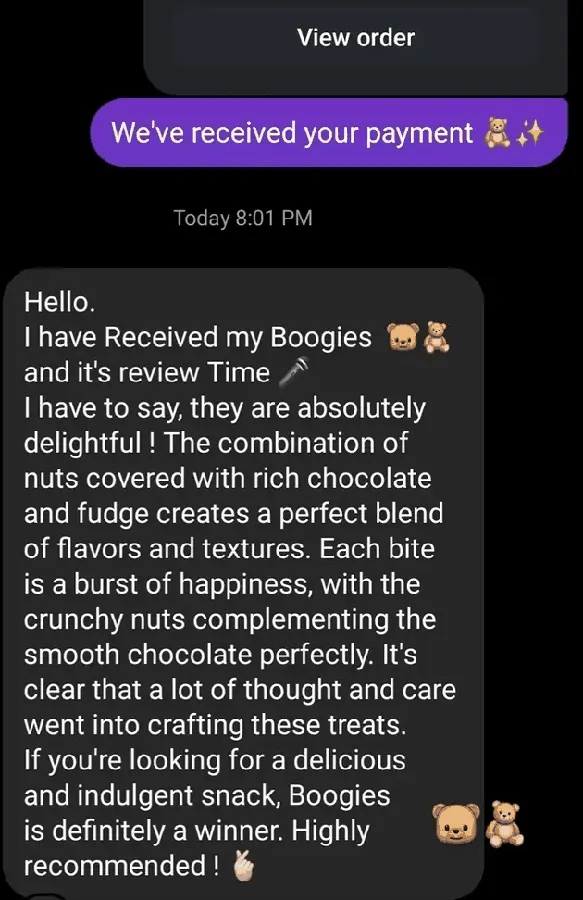Instagram message: absolutely delightful, each bite is a burst of happiness, highly recommended