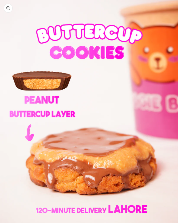Peanut Buttercup Cookie with a brown butter cookie base, milk chocolate top, and peanut-buttercup filling