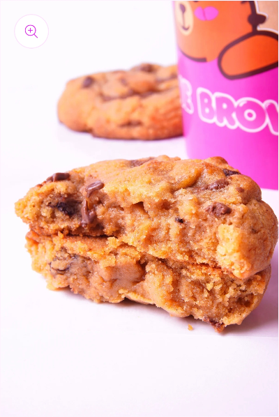 Brown Butter Chocolate Cookie with warm brown butter, melted chocolate pools, and pink sea salt on top