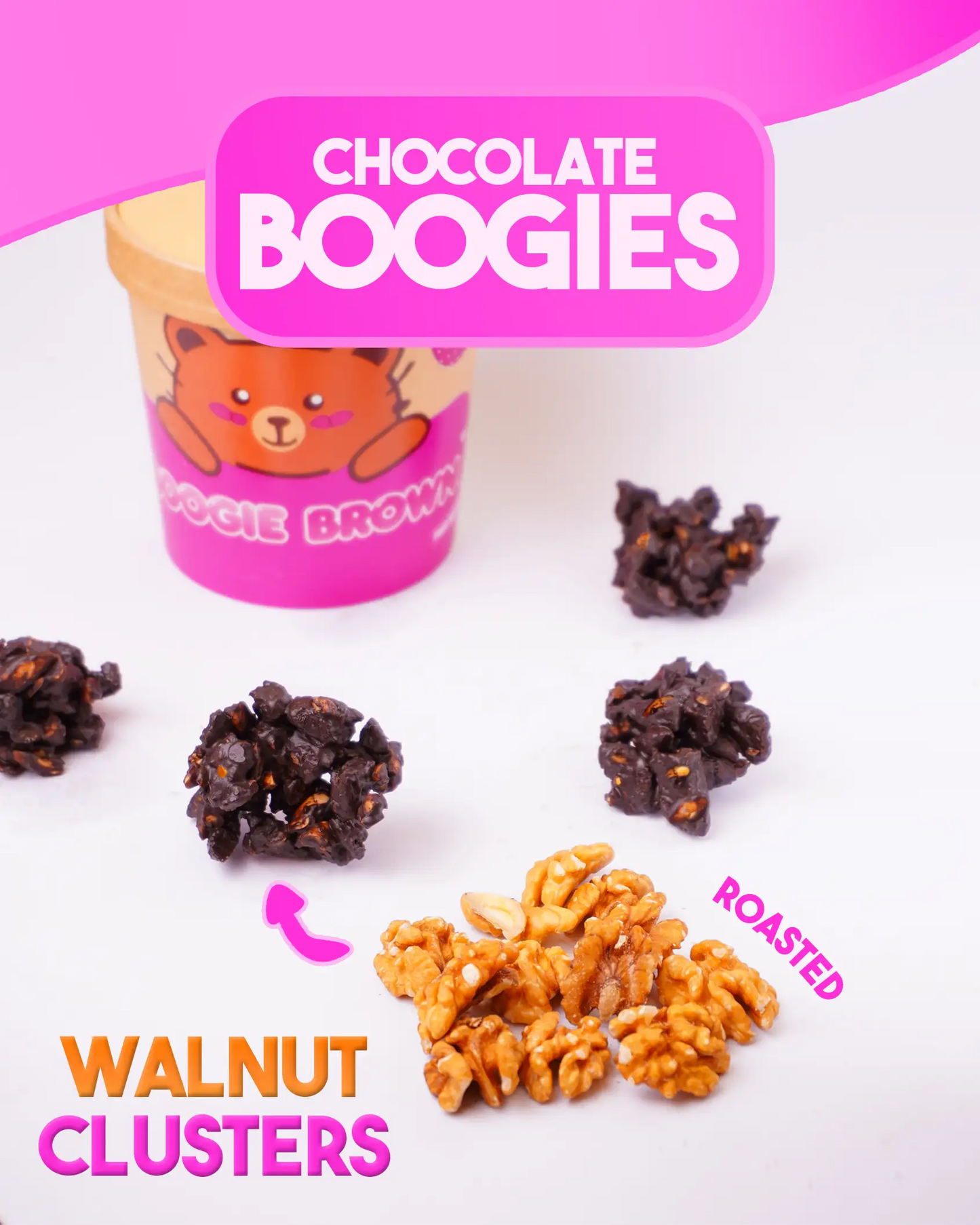 Roasted Walnut Boogie, a chocolate cluster with salt-roasted walnuts folded in